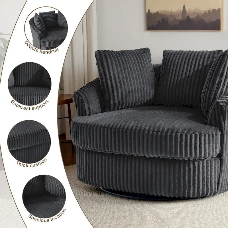 Set of 2 Oversized 43" Plush Corduroy Swivel Barrel Chairs with Cushions