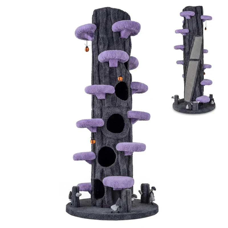 90.5" Tall Luxury Simulation Cat Tree, Modern Realistic Multi-Level Cat Tower w/ 5 Condos & Sisal Scratch Pad, Large Lifelike Indoor Cat Tree
