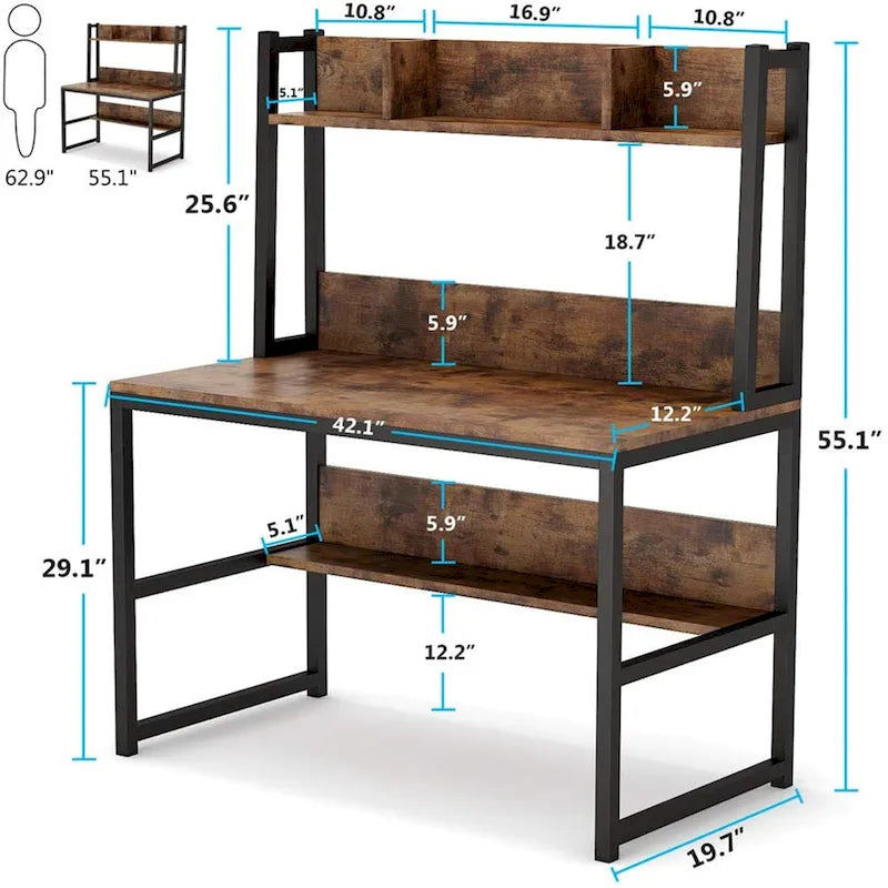 Home Office Computer Desk with Hutch and Shelving for Study