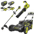 2025 40V Brushless 20-inch Self-Propelled Hand Lawn Mower, Grass Trimmer and Leaf Blower with (2) Batteries and (2) Chargers