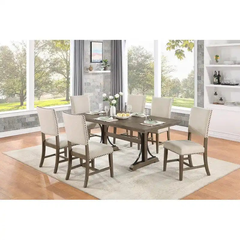 Rustic Dining Set with Upholstered Chairs & Nailhead Trim