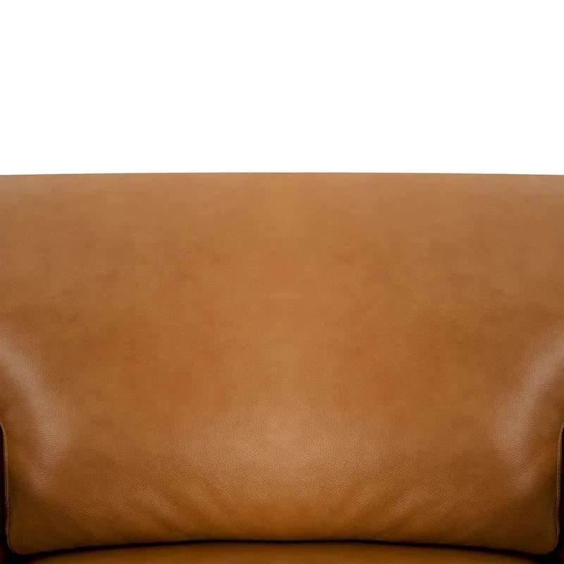 Luxurious Genuine Leather Accent Chair with Goose Feather Cushion, Square Arm Design, and Sturdy Block Legs