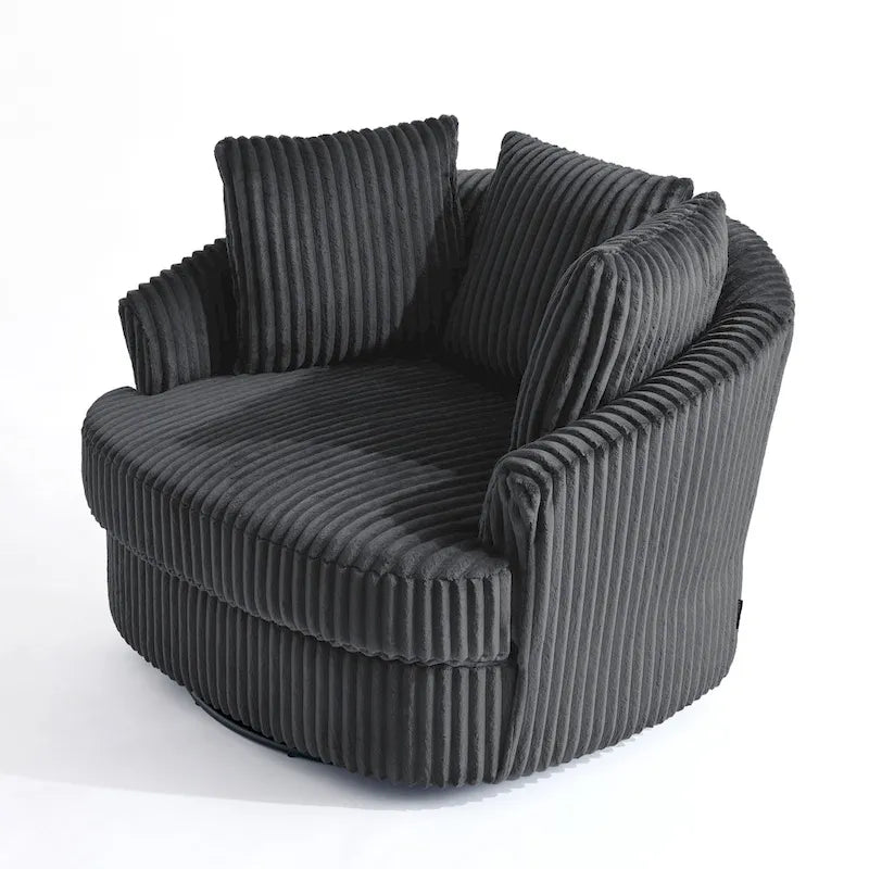 Set of 2 Oversized 43" Plush Corduroy Swivel Barrel Chairs with Cushions