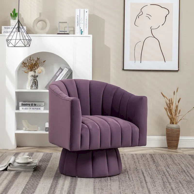 SEYNAR Contemporary Glam Velvet Round Swivel Accent Barrel Chair for Living Room