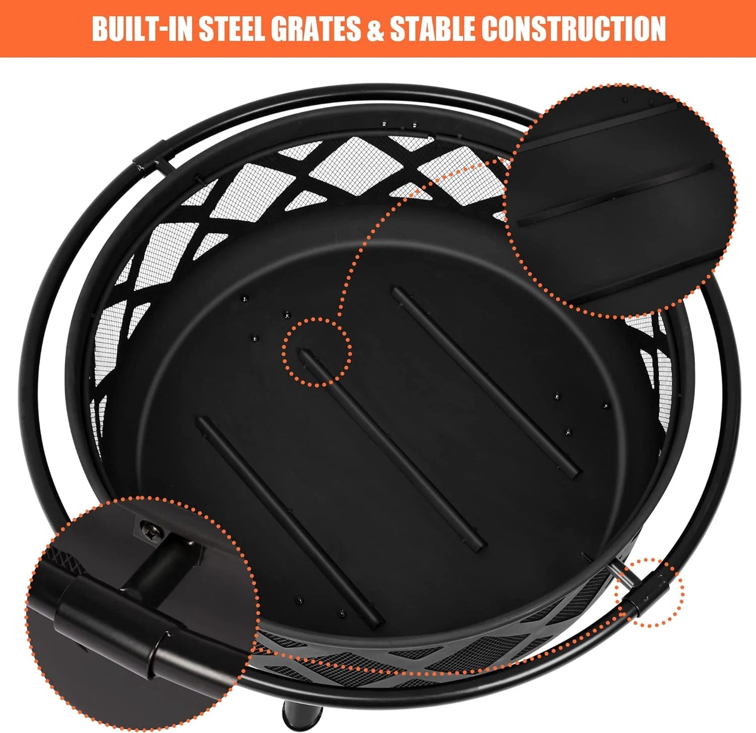 SUNCREAT 42�� Patio Fire Pit Wood Burning with Mesh Spark Screen, Bonfire Outdoor firepit with Fireplace Poker, Black
