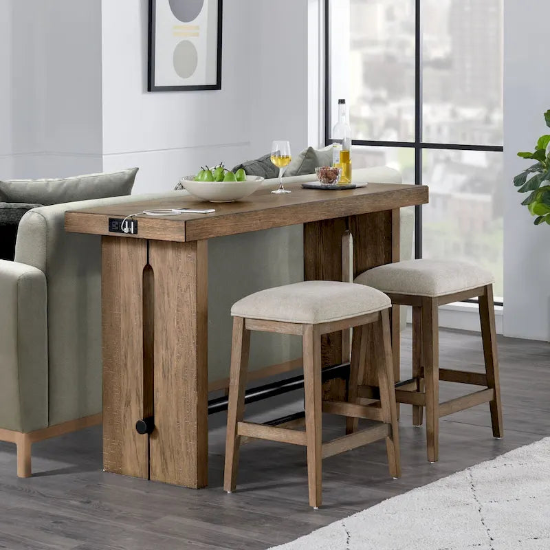 Landmark 60-Inch Wide Sofa Table with Dual Legs in Weathered Oak Finish