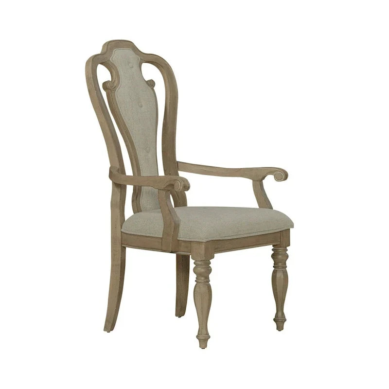 Set of 2 Magnolia Manor Weathered Bisque Upholstered Arm Chairs with Splat Back Design