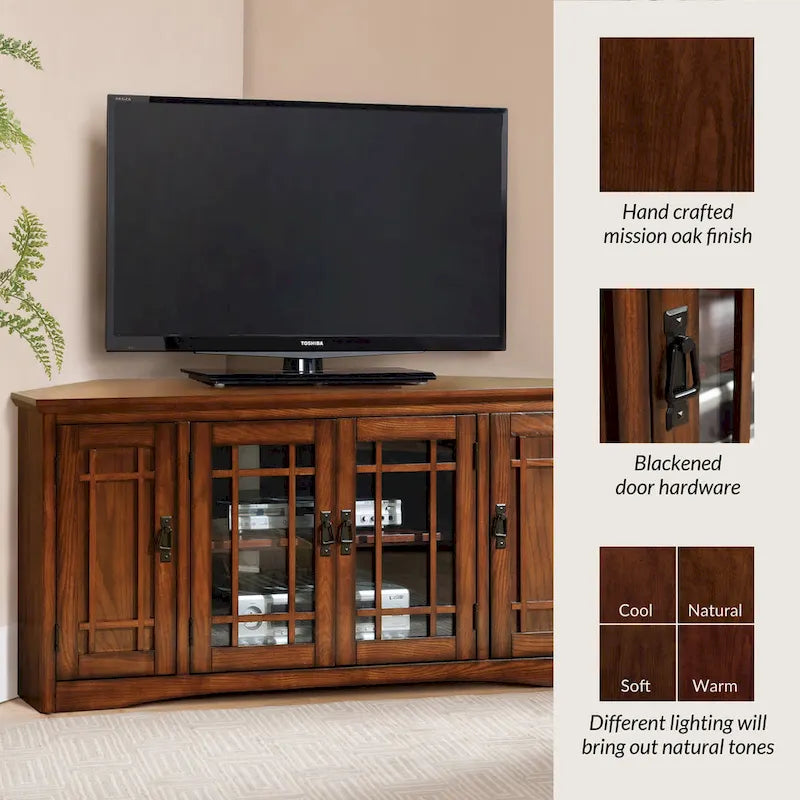 Leick Home Mission Oak Solid Wood Corner TV Stand with Four Doors
