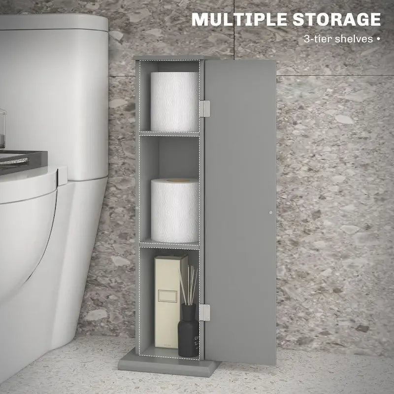 HOMCOM Compact Toilet Paper Cabinet - Corner Floor Storage Organizer with Doors and Shelves for Small Bathrooms