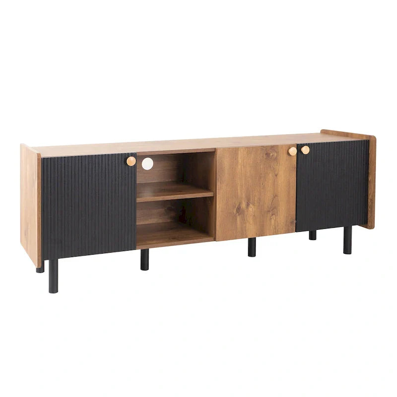 Mid-Century Modern TV Stand with 3 Cabinets - Media Console for TVs up to 70 inches, Stylish Entertainment Center with Storage for Living Room