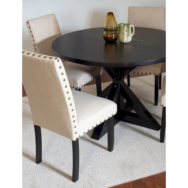 Roundhill Furniture Mytzi 5-Piece Dining Set: Cross-Buck Table with 4 Elegant Chairs