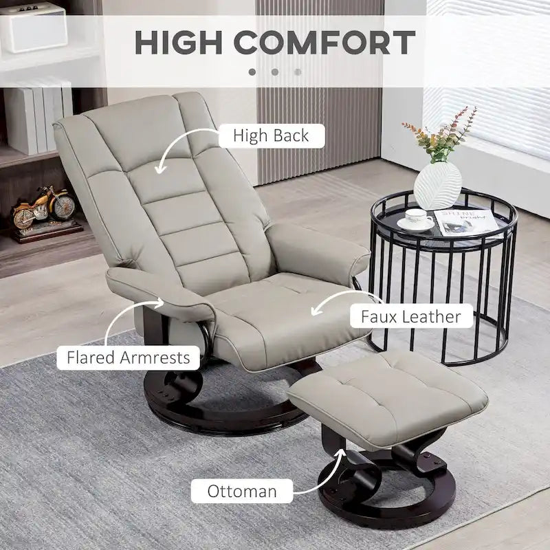 HOMCOM Faux Leather Swivel Recliner Chair with Ottoman and High Back Support