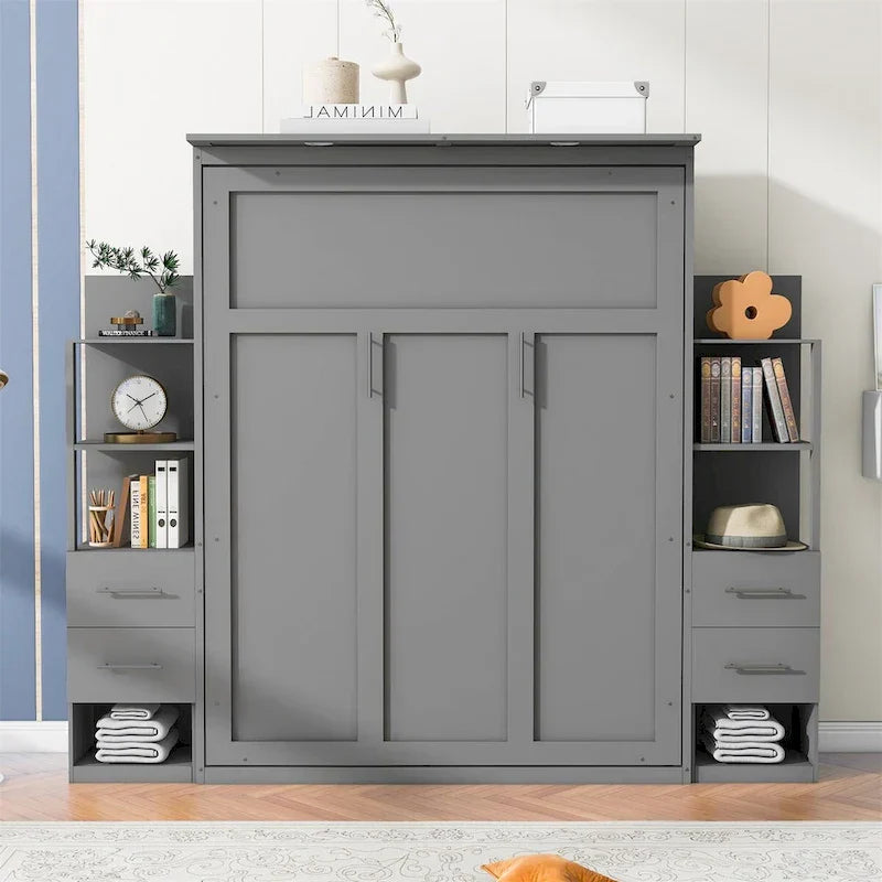 Merax Murphy Bed with Shelves, Drawers, and Integrated LED Lighting
