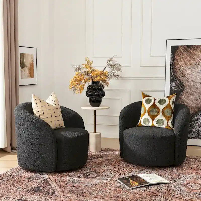 Set of 2 KINWELL 34-Inch Wide Upholstered Swivel Barrel Chairs