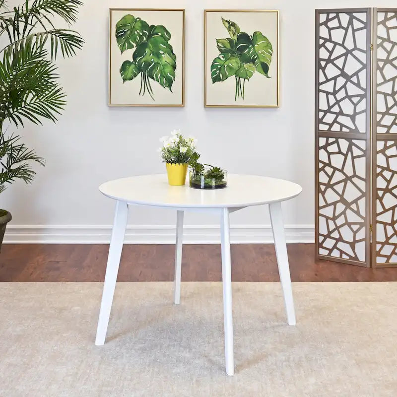 Roundhill Furniture Roma Modern White Round Dining Table