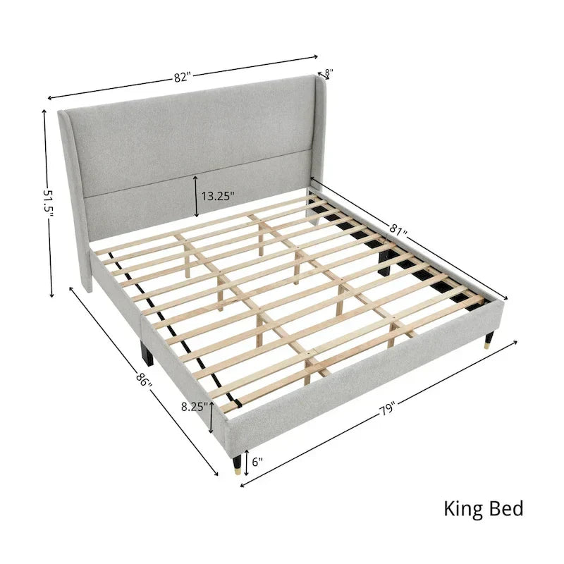 Roundhill Furniture Rozitta Upholstered Wingback Bed with Platform Design