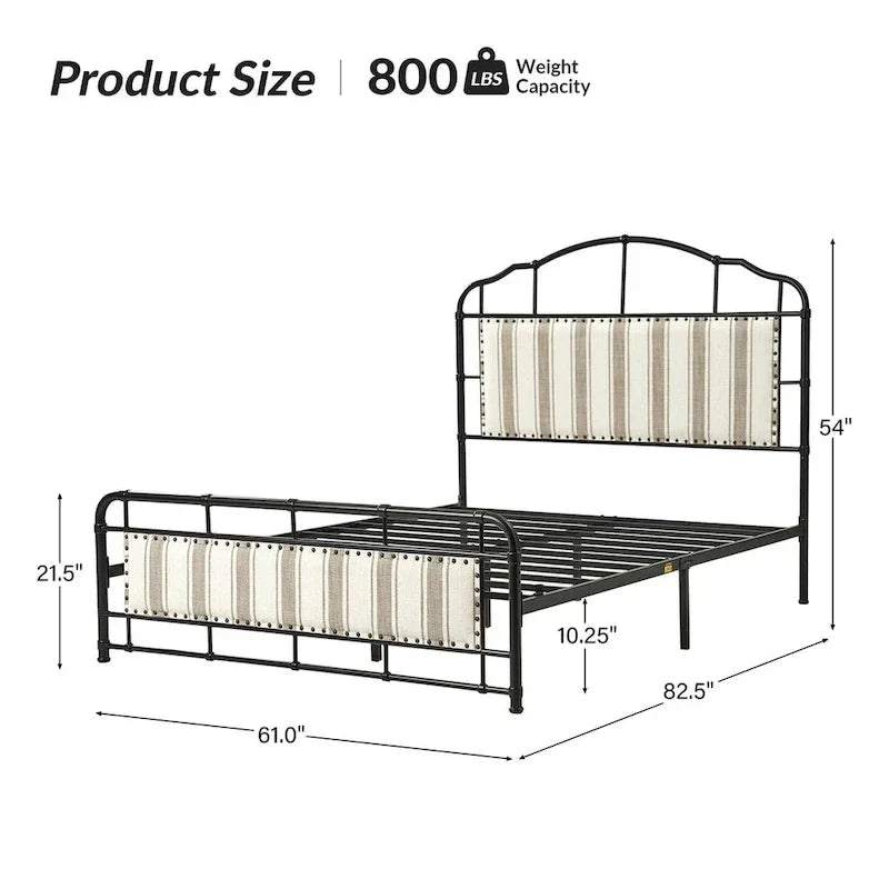 HULALA HOME Eufemia Industrial 62-Inch High Headboard Metal Platform Bed Frame