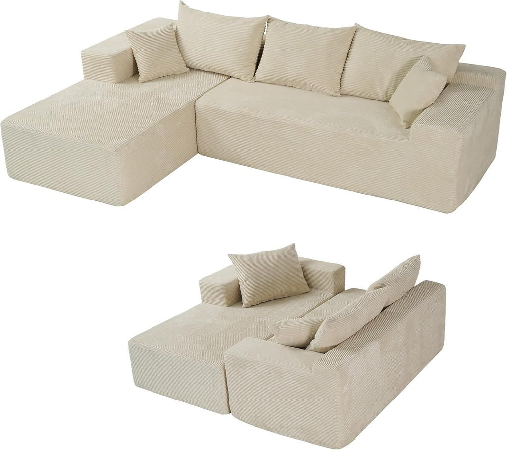 Cloud Sectional Couch with L-Shape Chaise,Modern Modular Sofa with Deep Seat, Upholstered Couches for Living Room Bedroom,No Assembly Required, Beige (Left Facing Chaise)