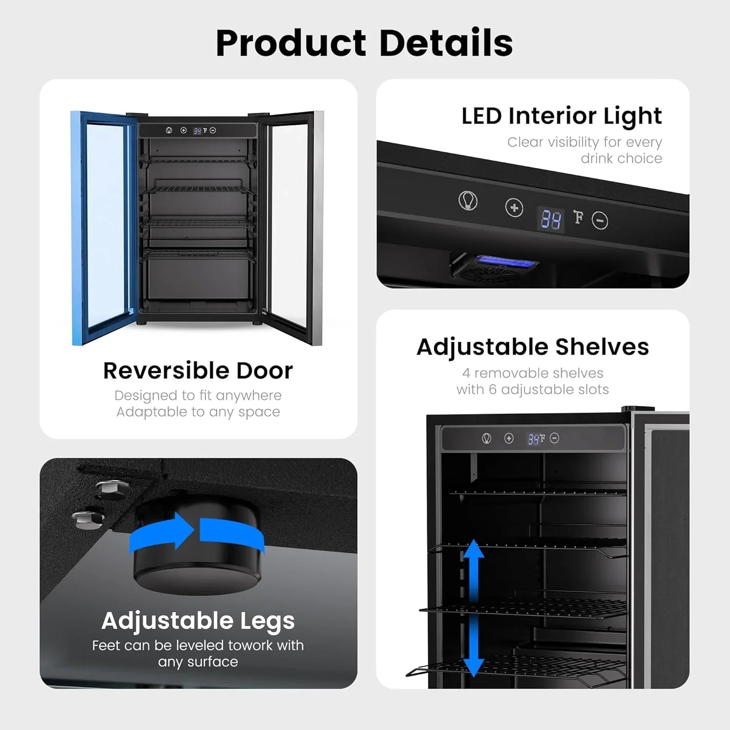 Beverage Refrigerator Cooler - 126 Can Mini Fridge Glass Door for Drinks Soda Beer Wine - Small Refrigerator for Office Bedroom Home Bar, 4 Adjustable Shelves, 3.2 Cu.Ft, Silver