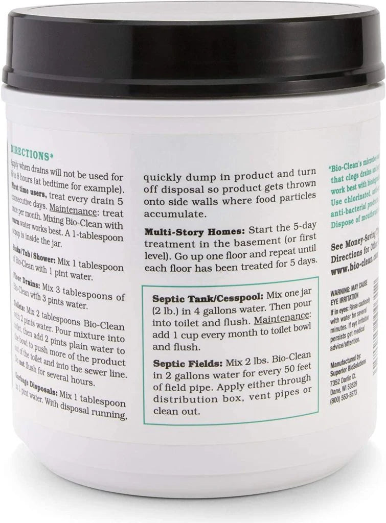 Bio-Clean natural drain cleaner, suitable for septic tanks and grease traps, environmentally friendly