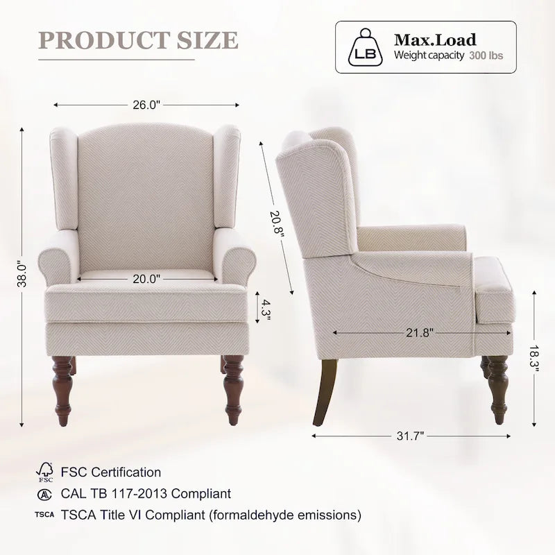 Set of 2 Accent Armchairs with Turned Legs in Blue, Beige, and Grey