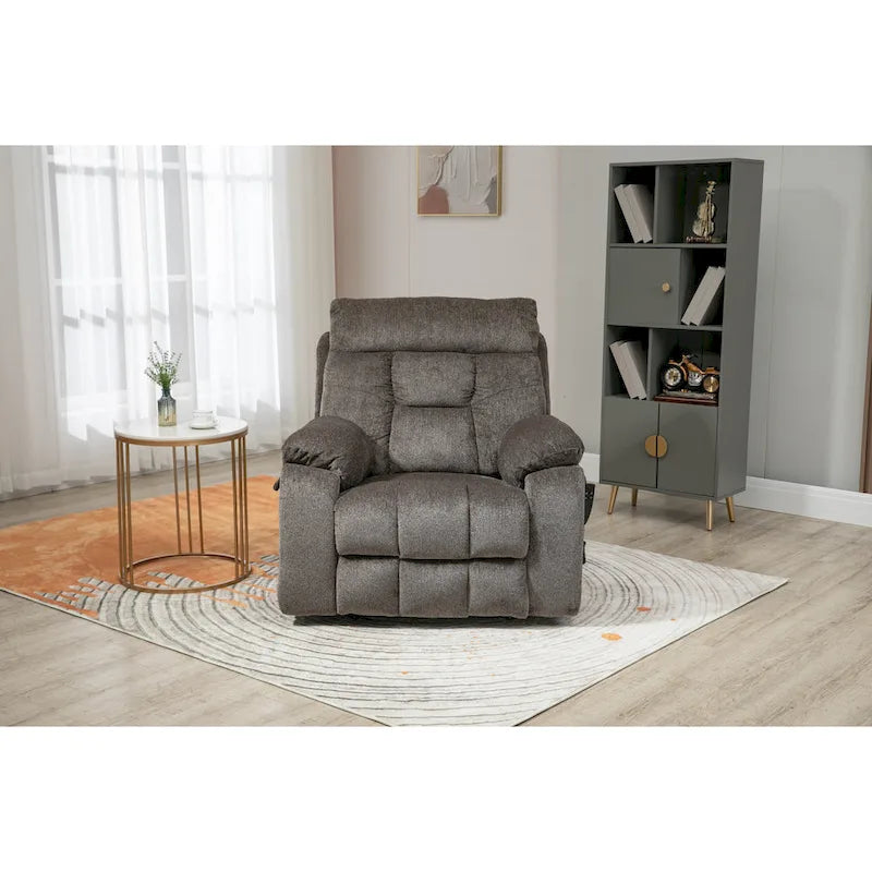 Gray Chenille Power Lift Recliner with Massage and Concealed Cup Holder
