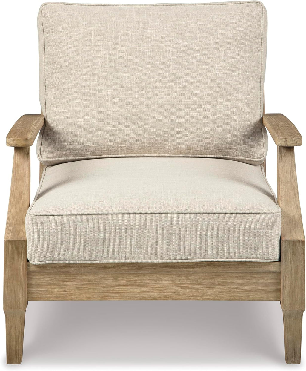 Signature Design by Ashley Clare View Coastal Outdoor Patio Eucalyptus Sofa with Cushions, Beige