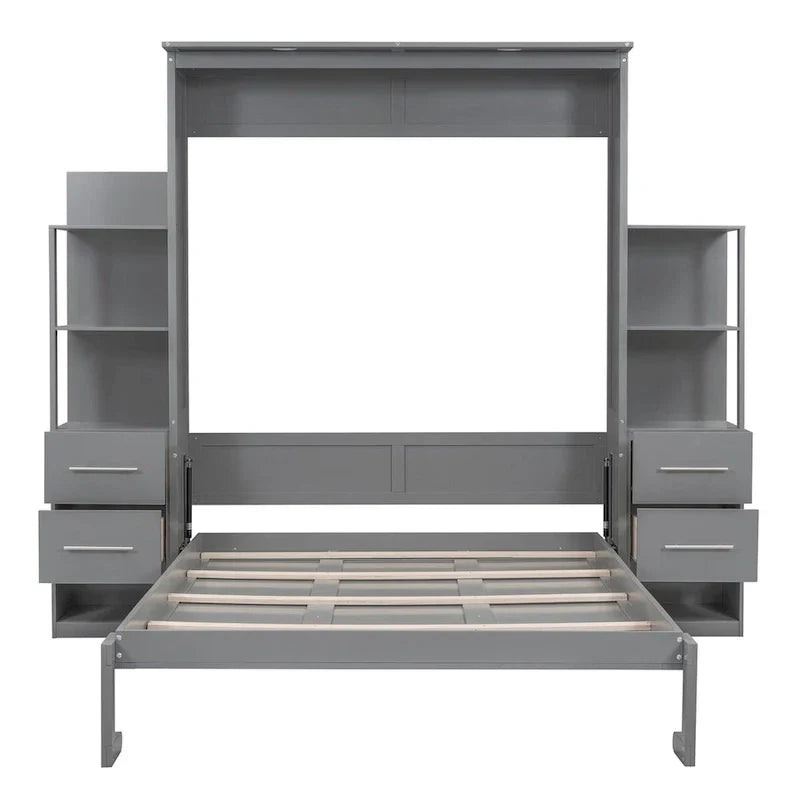 Merax Murphy Bed with Shelves, Drawers, and Integrated LED Lighting