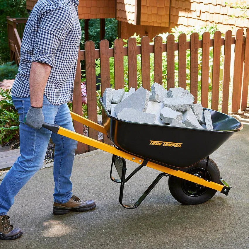 2025 True Temper R6STFFEC 6 cu. ft. Barrow in a Box Steel Wheelbarrow with Never Flat Tire and Steel Handles