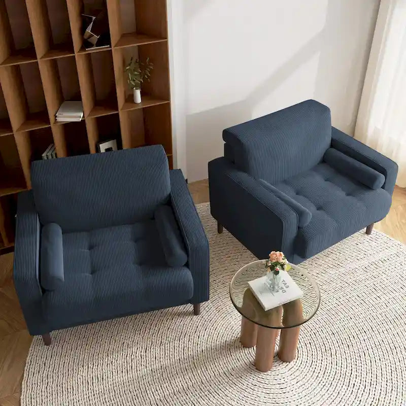Set of 2 Modern Wide Armchairs in Corduroy - Accent Chairs