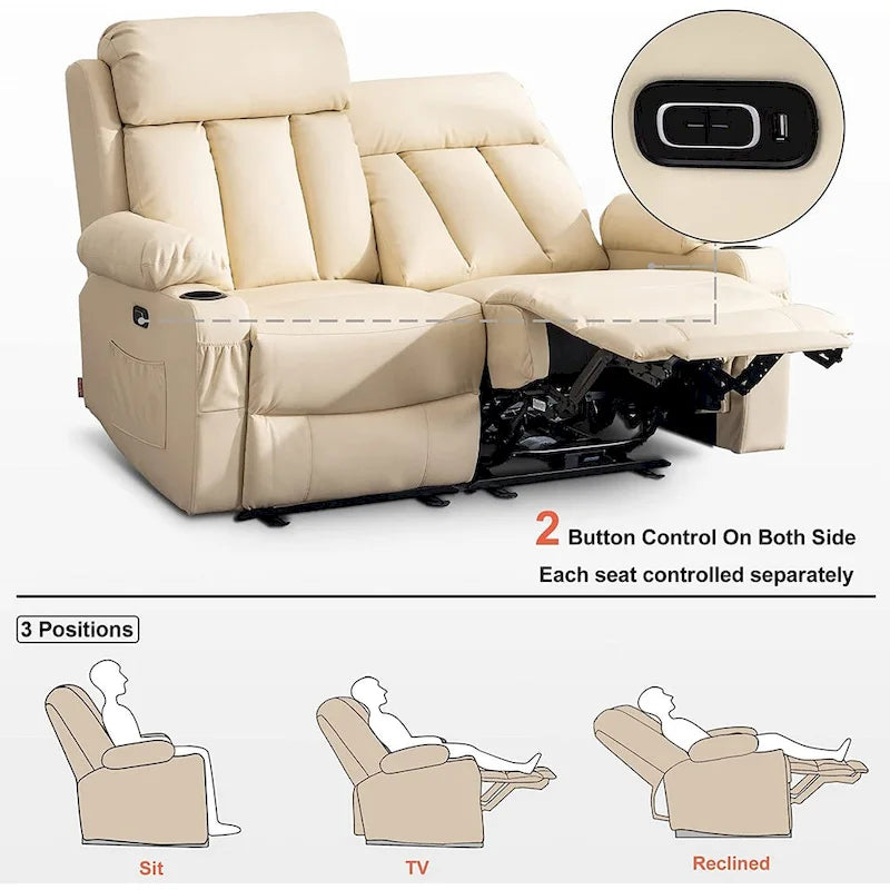 MCombo Faux Leather Electric Reclining Sofa with Heat and Massage - Models 6095/6075/6077