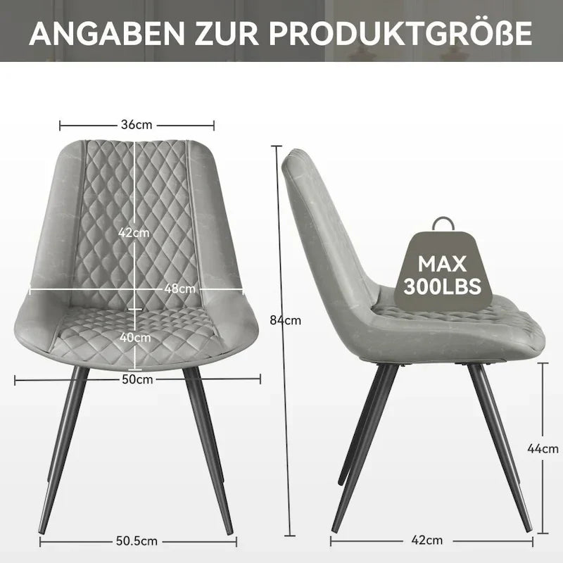 Set of 2 Leather Dining Chairs with Metal Legs