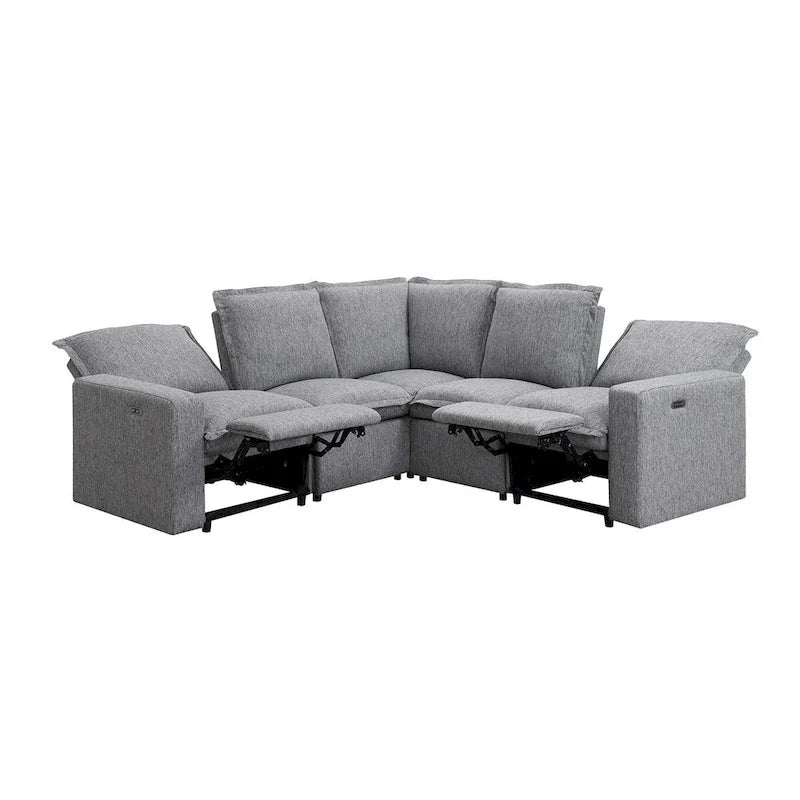Linen Upholstered Power Recliner L-Shaped Sectional Sofa with USB Port - Soft Home Theater Seating for Living Room