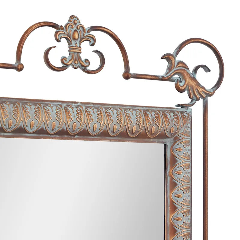 Set of 2 Bronze Metal Leaf Console Tables with Mirrors and Scrolled Legs - Roche River Decor - Dimensions: 1W x 23L x 32H