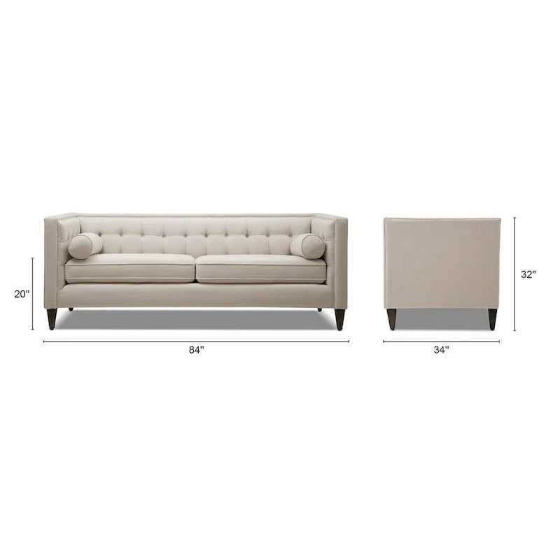 Jack 84 Mid-Century Modern Tuxedo Sofa with Decorative Bolster Pillows