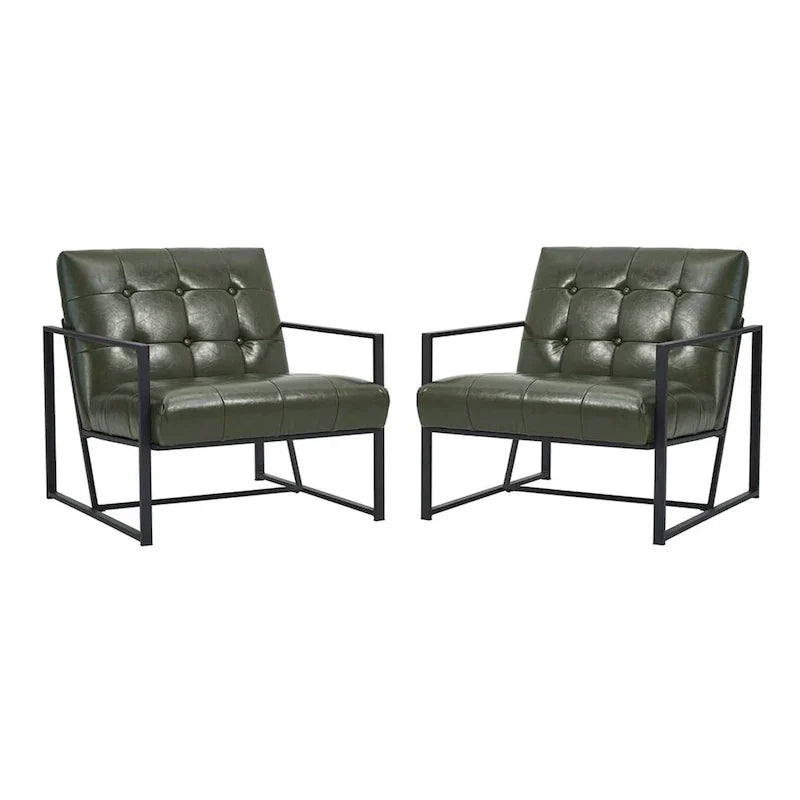 Glitzhome Set of 2 Mid-Century Tufted Accent Chairs in 29.25W PU Leather