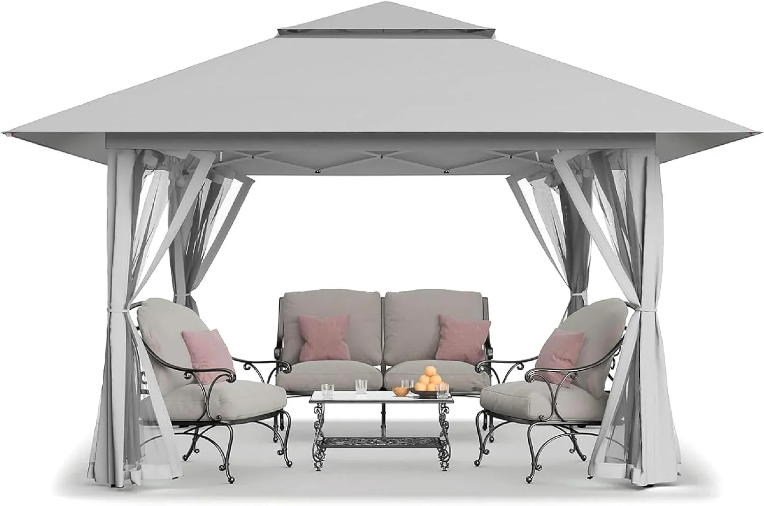 CROWN SHADES 13x13 Pop Up Gazebo, Canopy Tent, Gazebos on Clearance - Outdoor Gazebo for Backyard & Patio Furniture - Carpa Pop Up Tent with Wheeled STO-N-Go Cover Bag (Beige & Coffee)