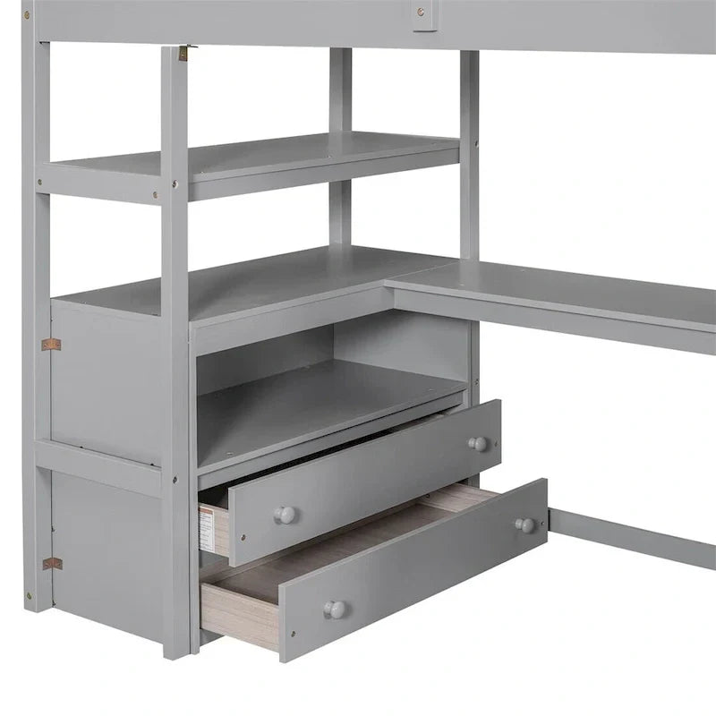 Merax Loft Bed with Integrated Desk and Storage Shelves