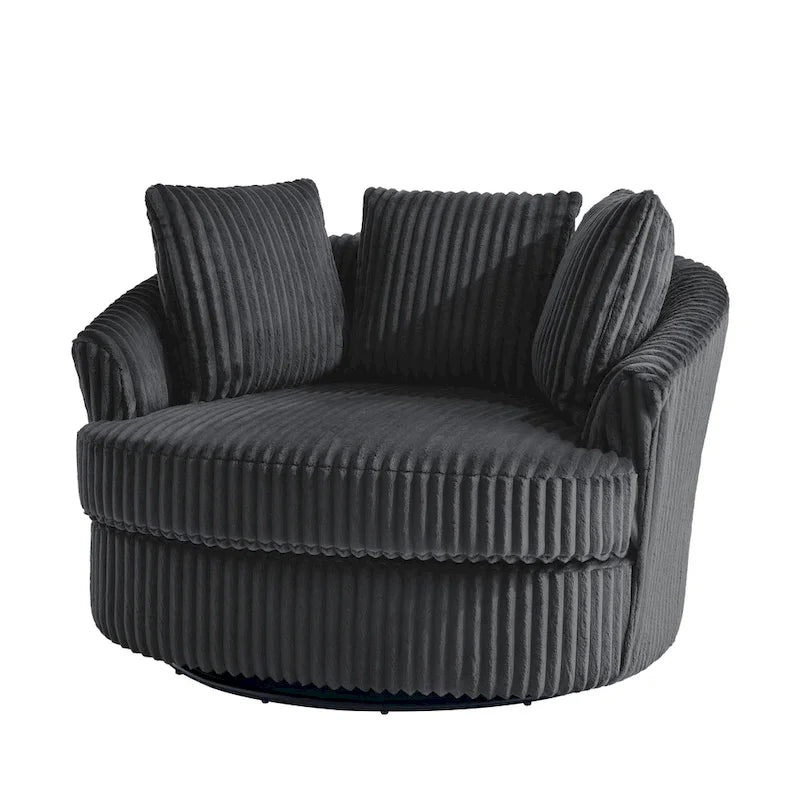 Set of 2 Oversized 43" Plush Corduroy Swivel Barrel Chairs with Cushions