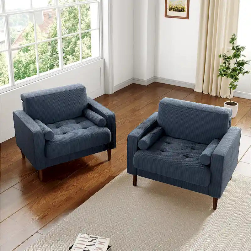 Set of 2 Modern Wide Armchairs in Corduroy - Accent Chairs