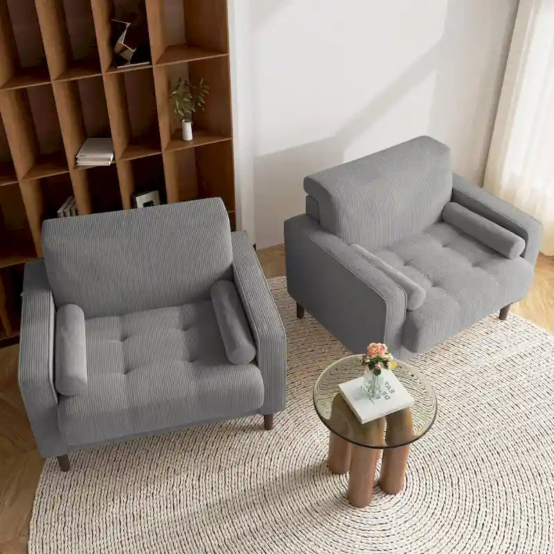 Set of 2 Modern Wide Armchairs in Corduroy - Accent Chairs