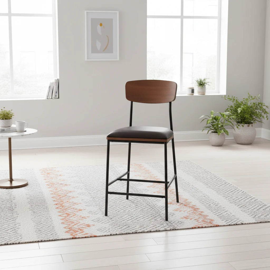 Lowrey 25-Inch Counter Stool with Metal Frame and Faux Leather Upholstery
