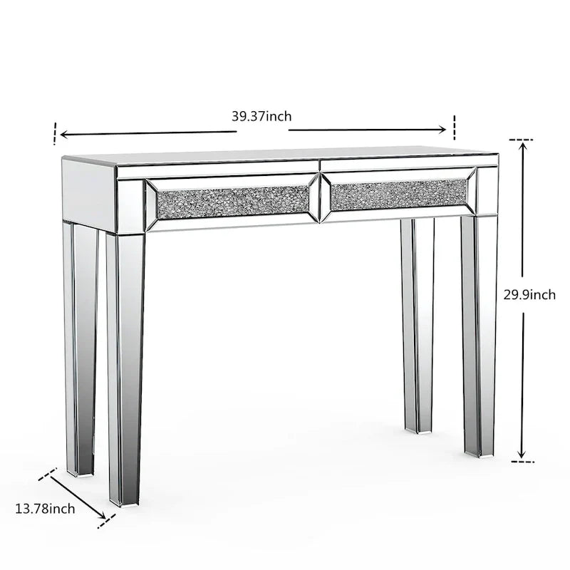 Glamorous Mirrored Console Table with 2 Drawers - Dimensions: 29.92" H x 39.37" W x 13.78" D