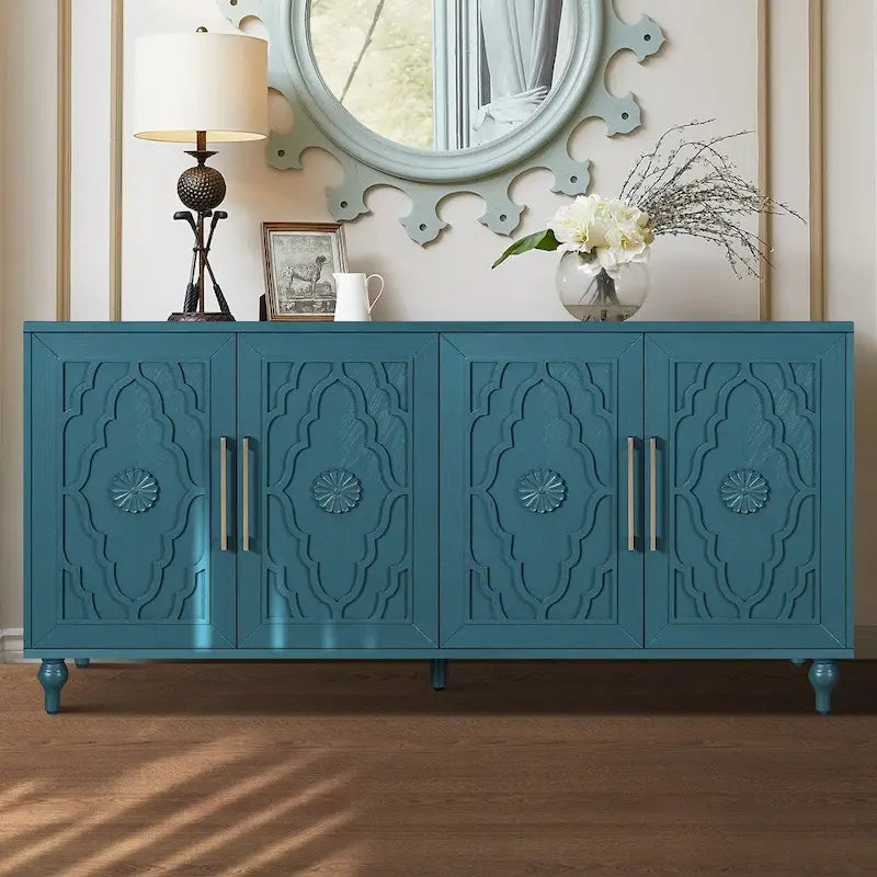 Large Floral Carved Storage Cabinet - Sideboard Buffet