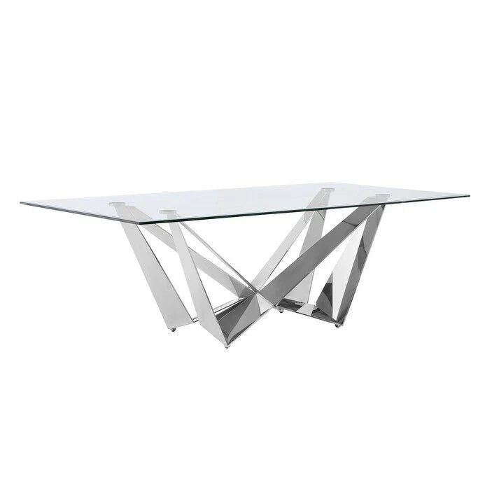 Glass Dining Table with Tempered Top and Stainless Steel Base