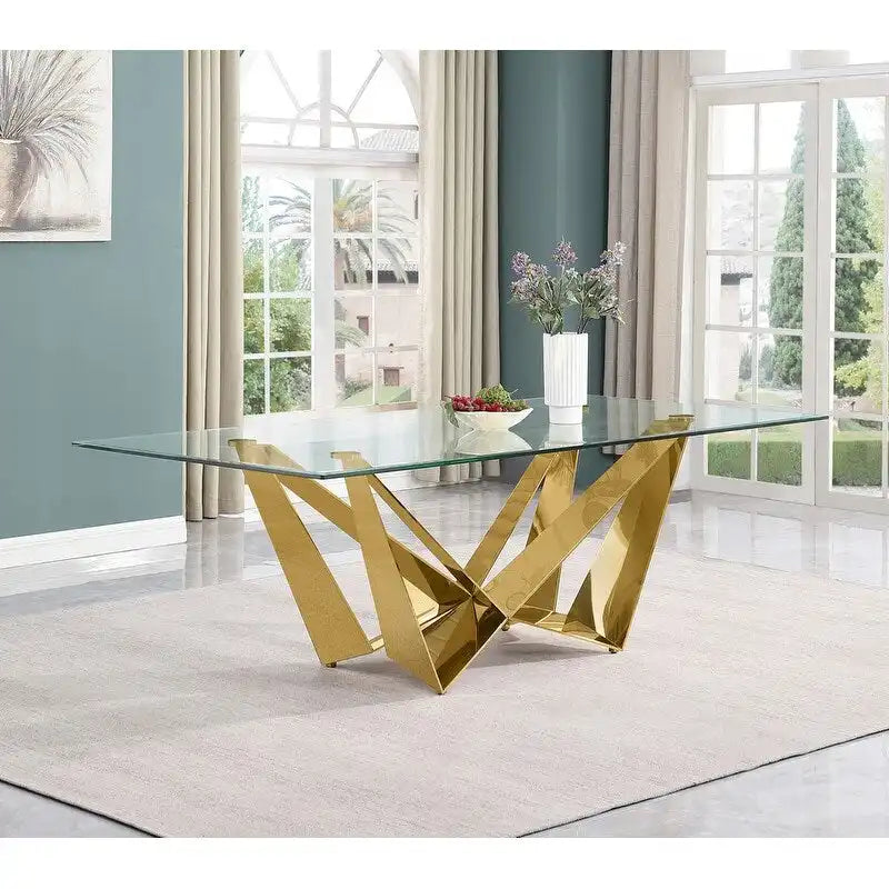 Glass Dining Table with Tempered Top and Stainless Steel Base