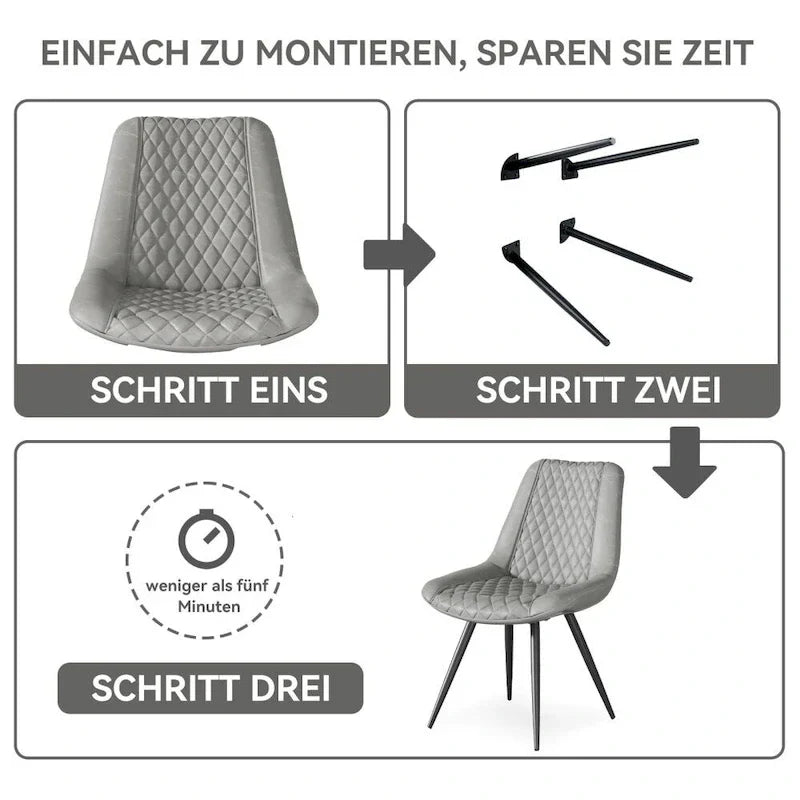 Set of 2 Leather Dining Chairs with Metal Legs
