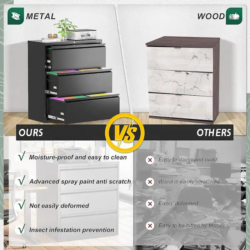 Metal Locking File Cabinet with 3 Drawers for Home Office