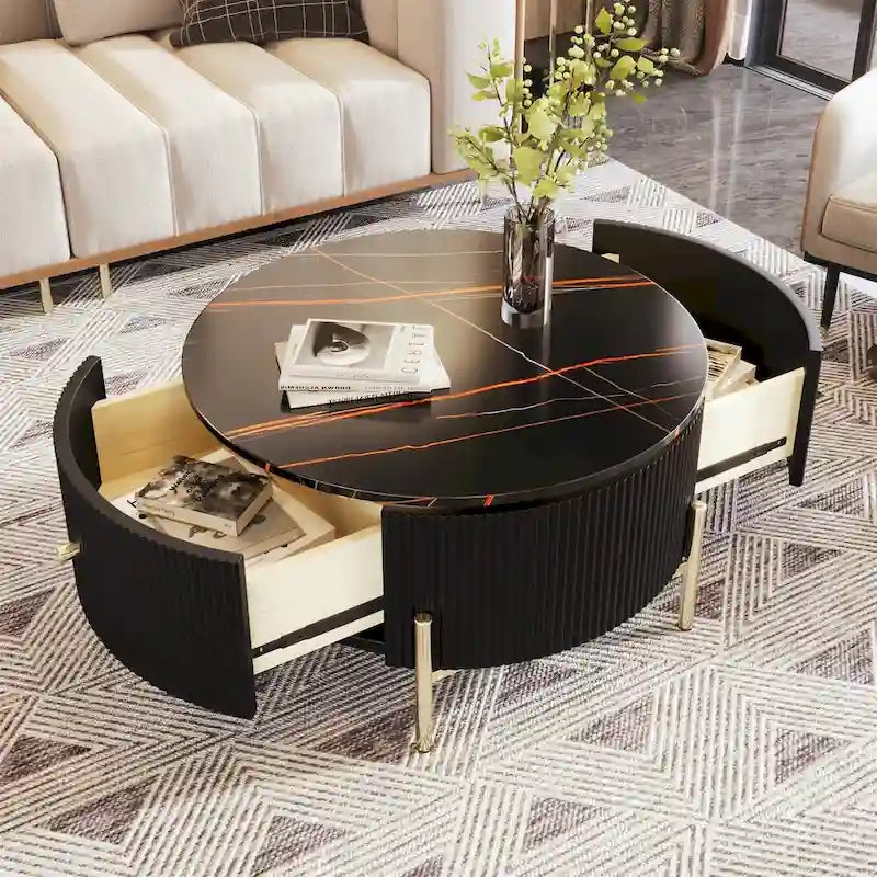 Merax Contemporary Round Coffee Table Featuring 2 Spacious Drawers