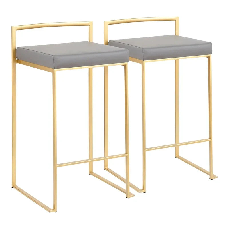 Set of 2 Stackable Gold Bar Stools with Silver Orchid Forest Finish